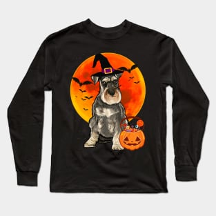 Dog Halloween Miniature Schnauzer Jack O Lantern Pumpkin Long Sleeve T-Shirt